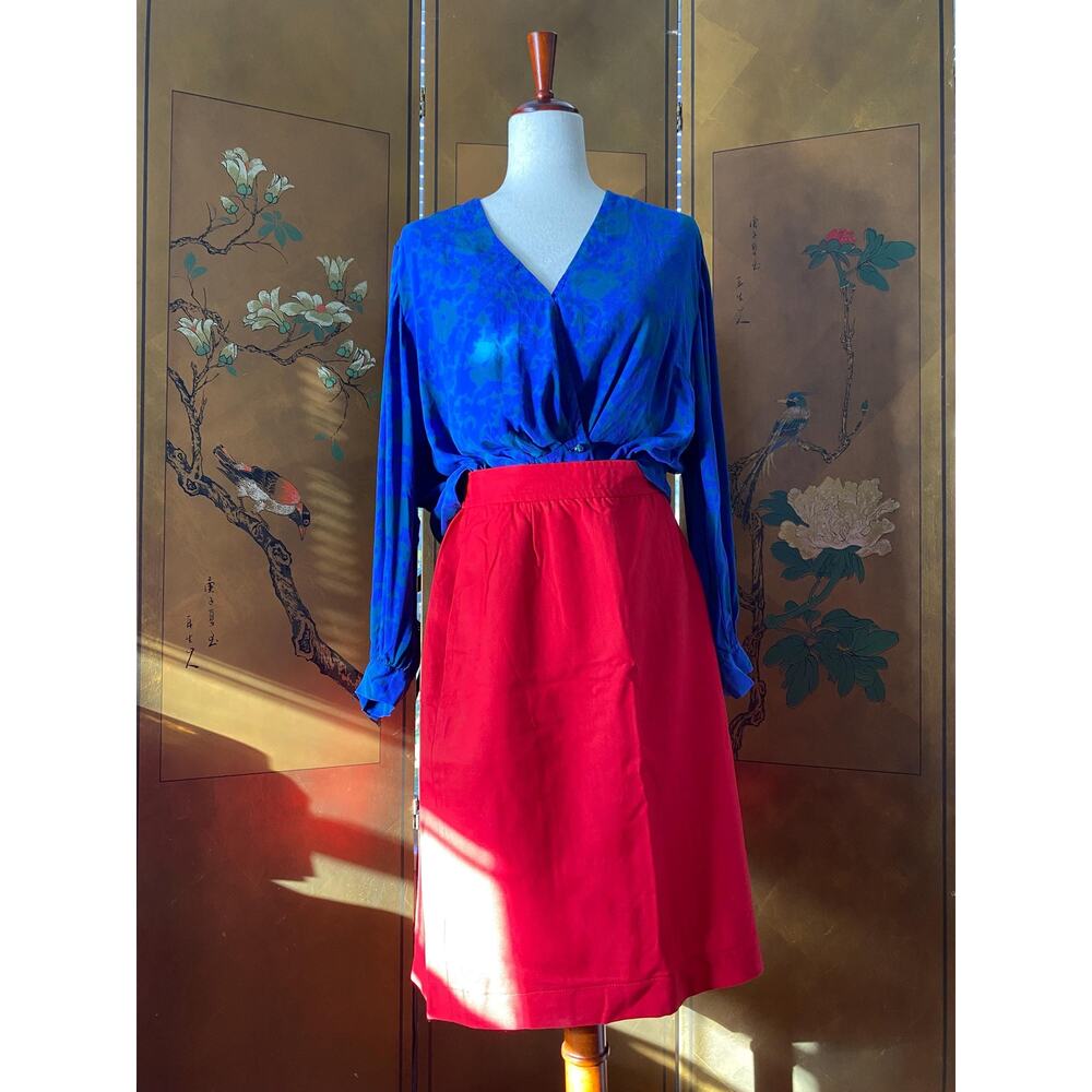 Vintage Yves Saint Laurent Variation wool skirt in red, size 12